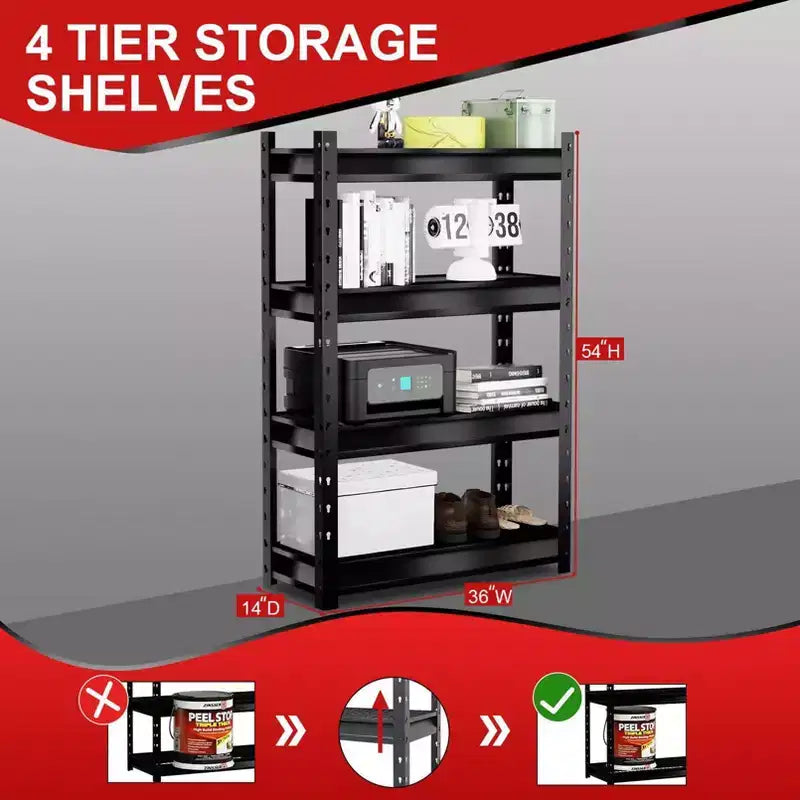 Étagères de garage robustes à 4 niveaux 36"x14"x54", charge 2720 kg, en acier, tablettes réglables et fixes, gris foncé