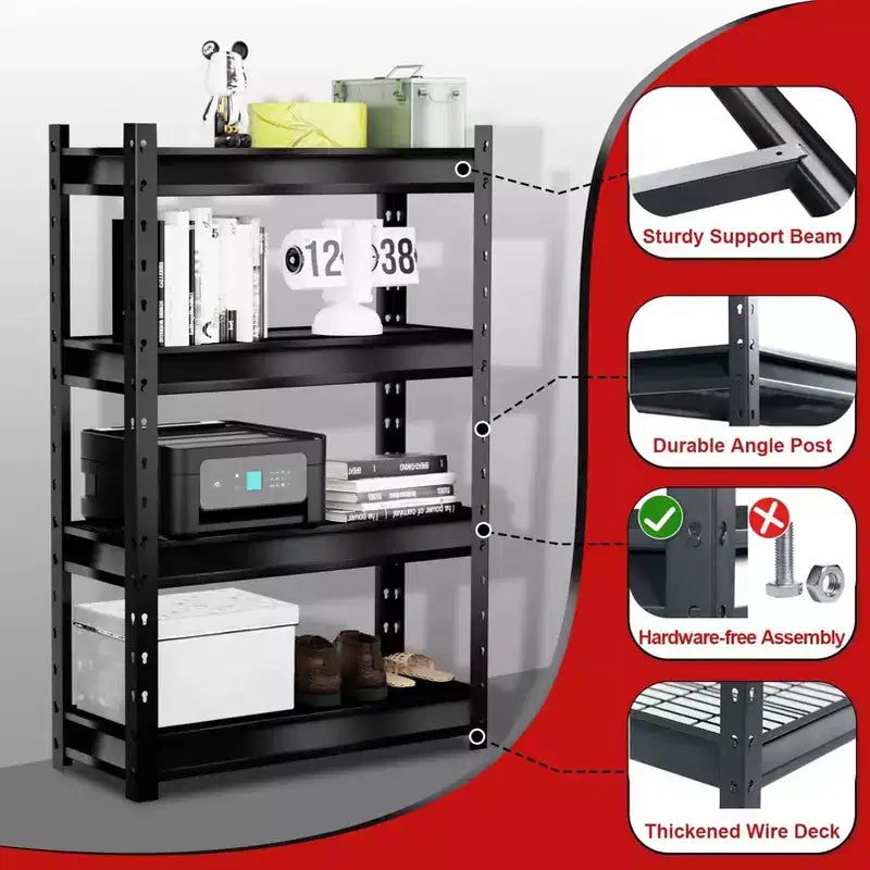 Étagères de garage robustes à 4 niveaux 36"x14"x54", charge 2720 kg, en acier, tablettes réglables et fixes, gris foncé