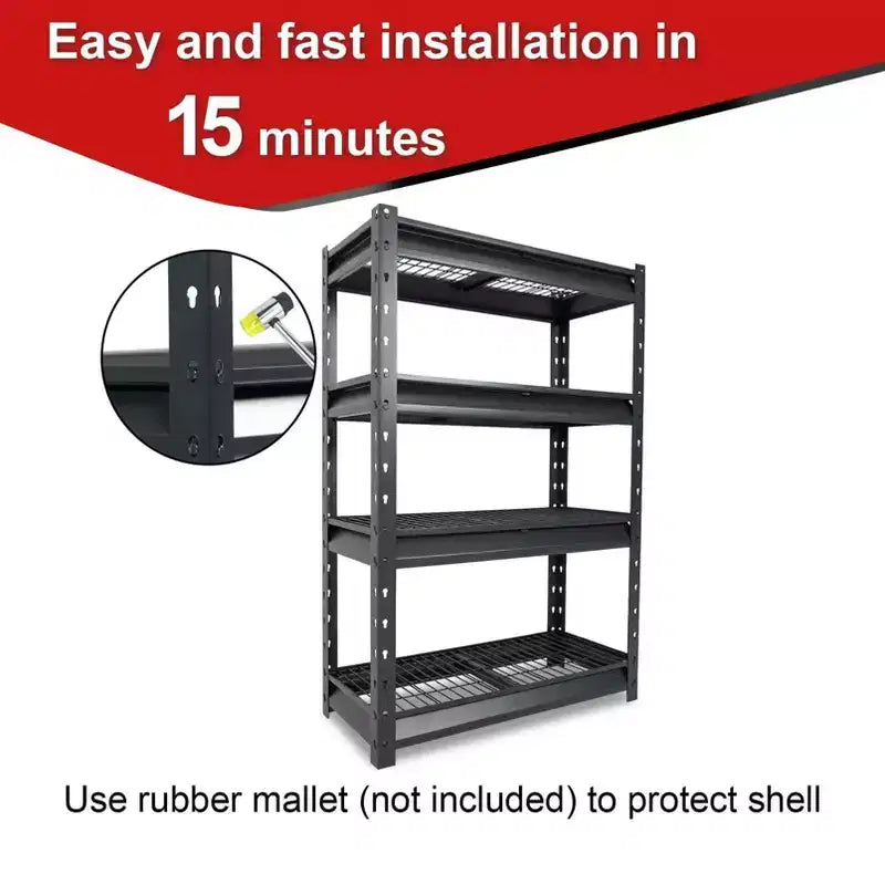 Étagères de garage robustes à 4 niveaux 36"x14"x54", charge 2720 kg, en acier, tablettes réglables et fixes, gris foncé