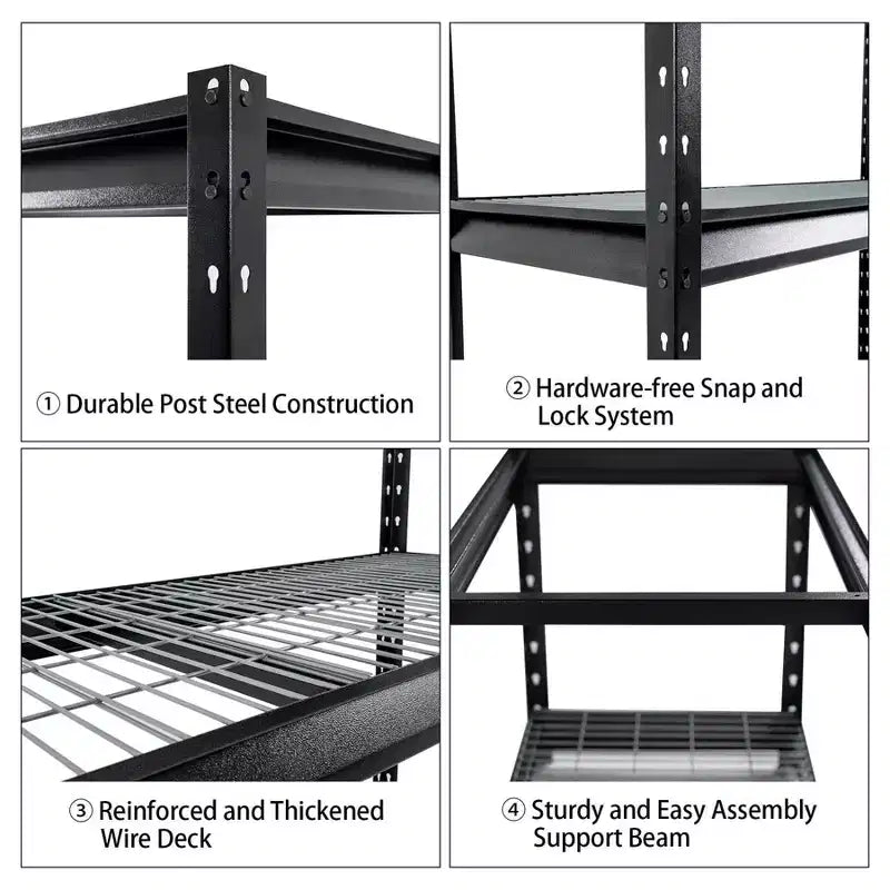 Étagères de garage robustes à 4 niveaux de 183x61x183 cm, capacité de charge de 3629 kg, acier Hammertone, étagères réglables