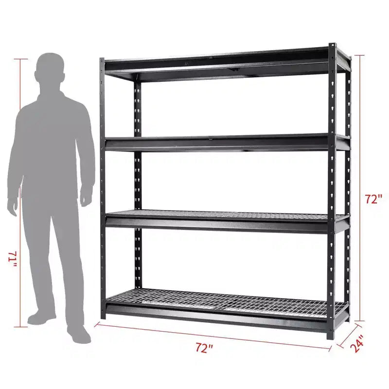 Étagères de garage robustes à 4 niveaux de 183x61x183 cm, capacité de charge de 3629 kg, acier Hammertone, étagères réglables