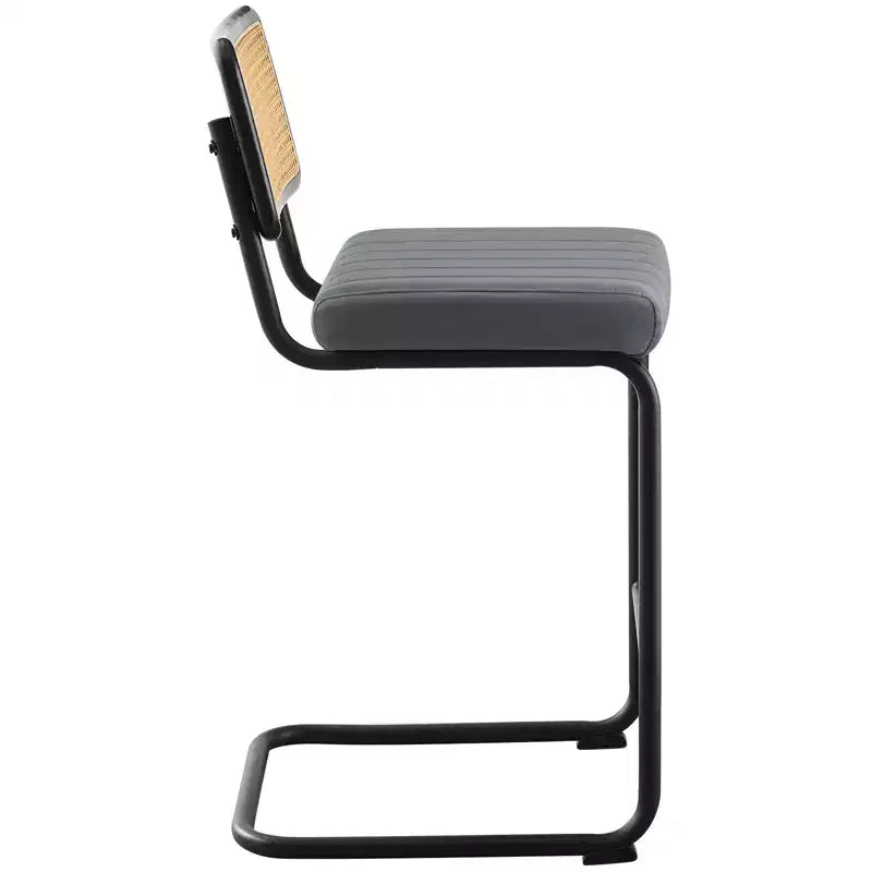 Tabourets de bar de 66 cm de hauteur, en rotin velours rembourré avec dossier en cannage et cadre en métal, tabourets de cuisine modernes du milieu du siècle pour îlot de cuisine.