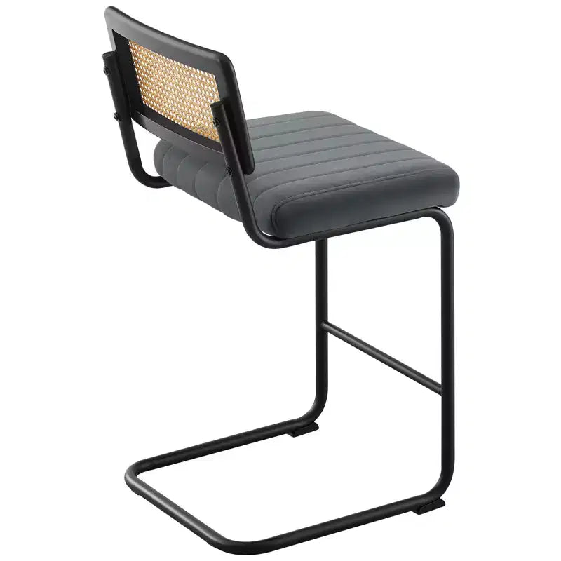 Tabourets de bar de 66 cm de hauteur, en rotin velours rembourré avec dossier en cannage et cadre en métal, tabourets de cuisine modernes du milieu du siècle pour îlot de cuisine.