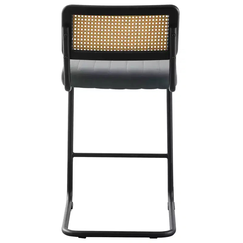 Tabourets de bar de 66 cm de hauteur, en rotin velours rembourré avec dossier en cannage et cadre en métal, tabourets de cuisine modernes du milieu du siècle pour îlot de cuisine.