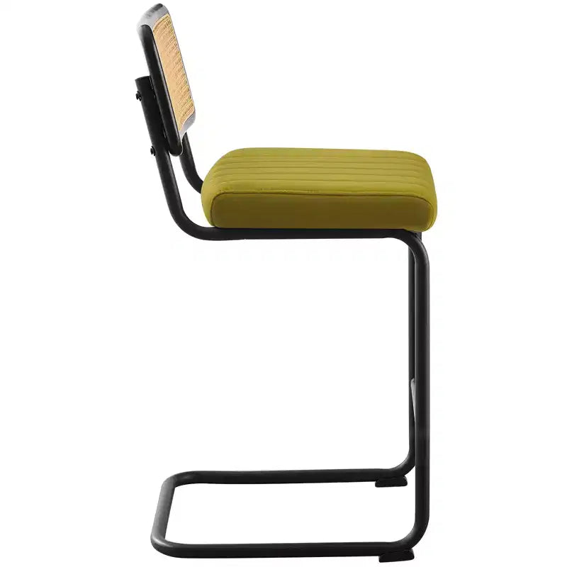 Tabourets de bar de 66 cm de hauteur, en rotin velours rembourré avec dossier en cannage et cadre en métal, tabourets de cuisine modernes du milieu du siècle pour îlot de cuisine.