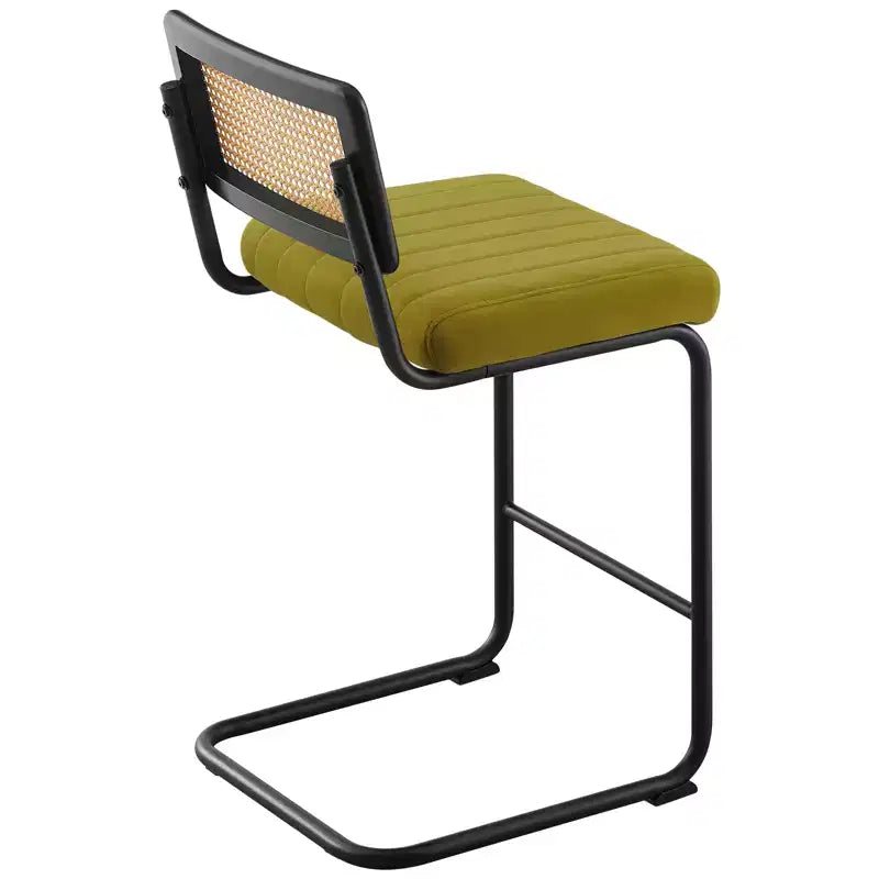 Tabourets de bar de 66 cm de hauteur, en rotin velours rembourré avec dossier en cannage et cadre en métal, tabourets de cuisine modernes du milieu du siècle pour îlot de cuisine.