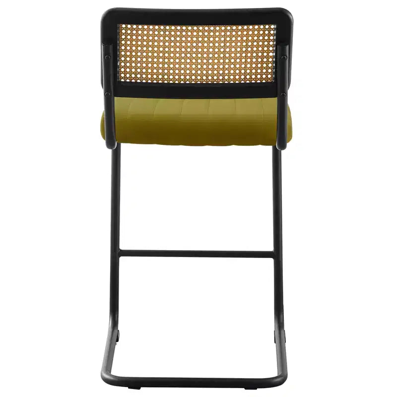 Tabourets de bar de 66 cm de hauteur, en rotin velours rembourré avec dossier en cannage et cadre en métal, tabourets de cuisine modernes du milieu du siècle pour îlot de cuisine.