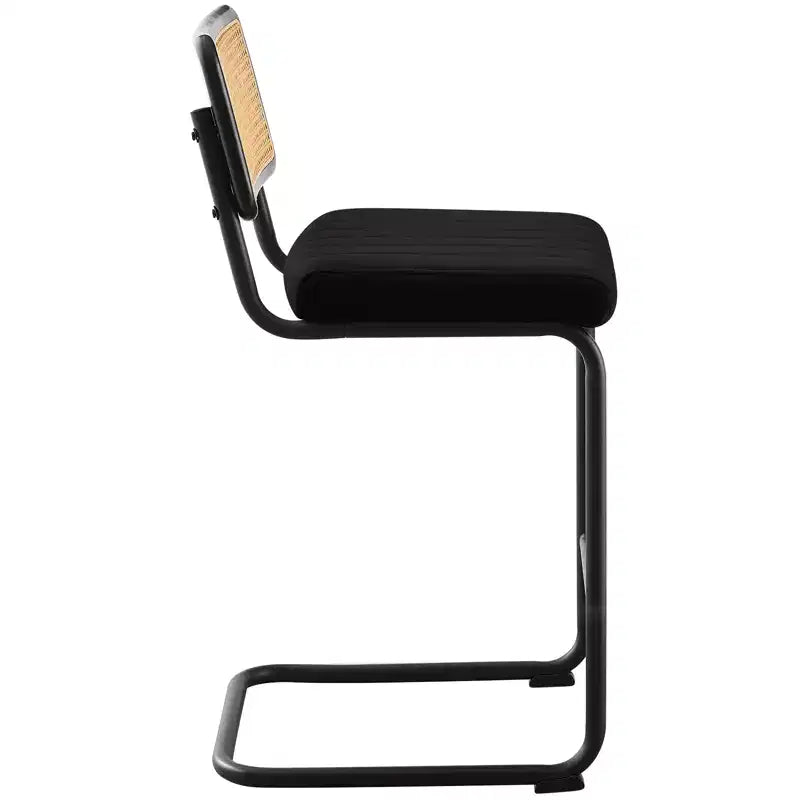 Tabourets de bar de 66 cm de hauteur, en rotin velours rembourré avec dossier en cannage et cadre en métal, tabourets de cuisine modernes du milieu du siècle pour îlot de cuisine.