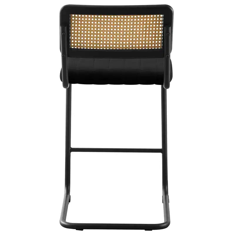 Tabourets de bar de 66 cm de hauteur, en rotin velours rembourré avec dossier en cannage et cadre en métal, tabourets de cuisine modernes du milieu du siècle pour îlot de cuisine.