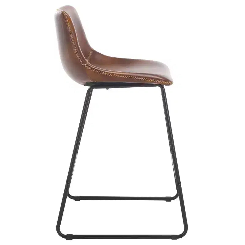 Tabouret de comptoir, piètement en fer avec assise en cuir, dossier rembourré, repose-pieds, hauteur fixe de 24 po, marron/noir