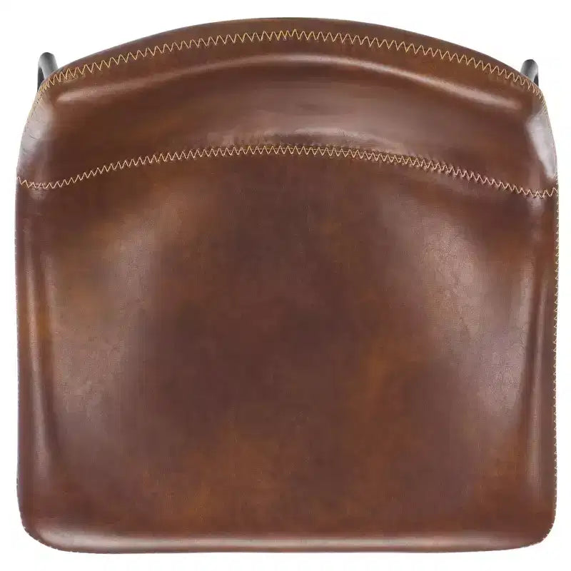 Tabouret de comptoir, piètement en fer avec assise en cuir, dossier rembourré, repose-pieds, hauteur fixe de 24 po, marron/noir