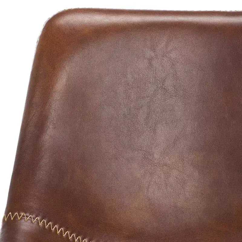 Tabouret de comptoir, piètement en fer avec assise en cuir, dossier rembourré, repose-pieds, hauteur fixe de 24 po, marron/noir