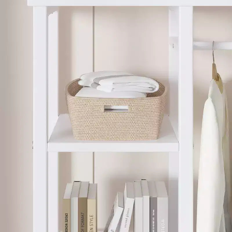Portant à vêtements ouvert, Armoire de rangement autoportante robuste avec 5 étagères et une tringle de suspension pour petits espaces, Chêne/Blanc