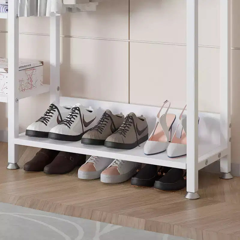 Portant à vêtements ouvert, Armoire de rangement autoportante robuste avec 5 étagères et une tringle de suspension pour petits espaces, Chêne/Blanc