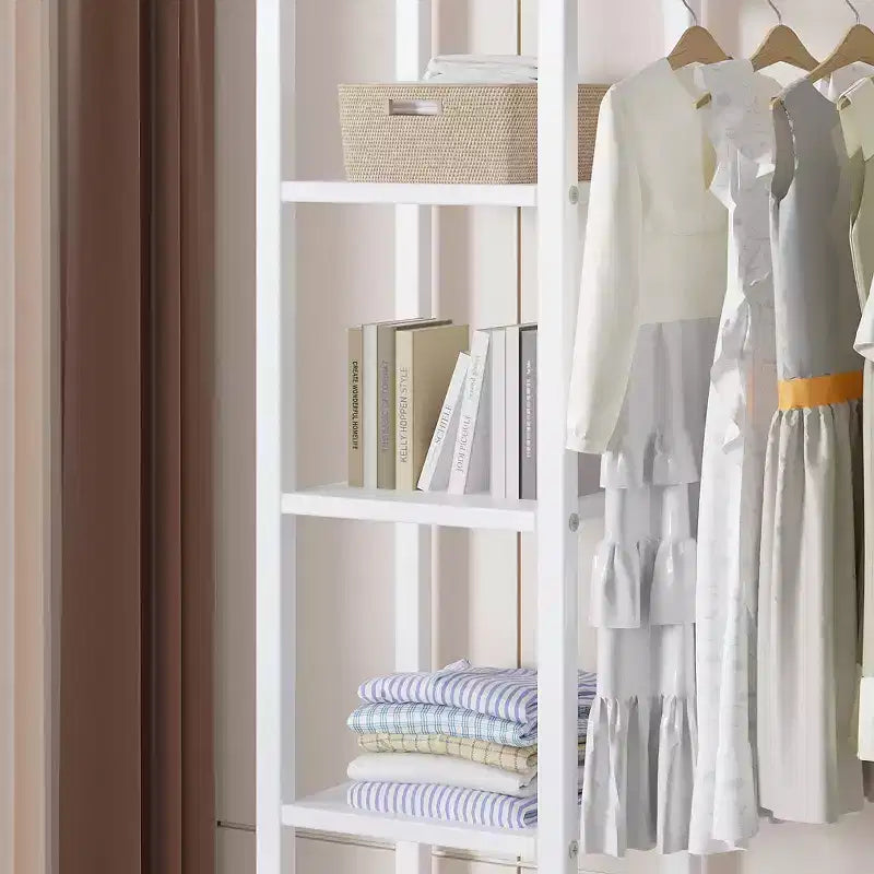 Portant à vêtements ouvert, Armoire de rangement autoportante robuste avec 5 étagères et une tringle de suspension pour petits espaces, Chêne/Blanc