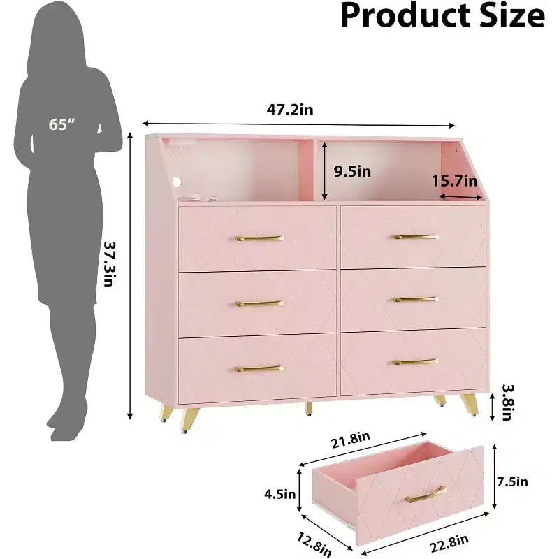 Commode moderne à 6 tiroirs avec lumières LED pour placard, meuble TV, salon, entrée