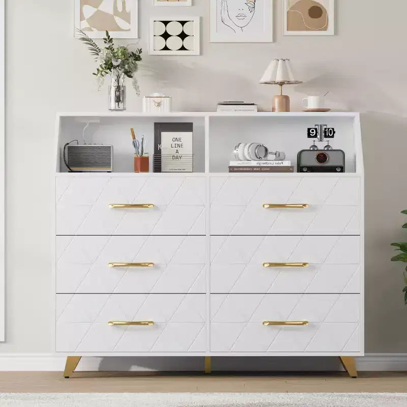 Commode moderne à 6 tiroirs avec lumières LED pour placard, meuble TV, salon, entrée