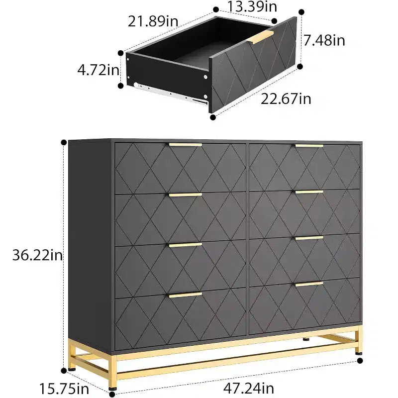 Commode de rangement à 8 tiroirs pour salon, chambre et couloir