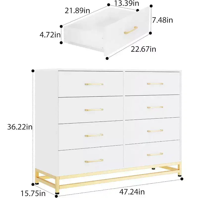 Commode de rangement à 8 tiroirs pour salon, chambre et couloir