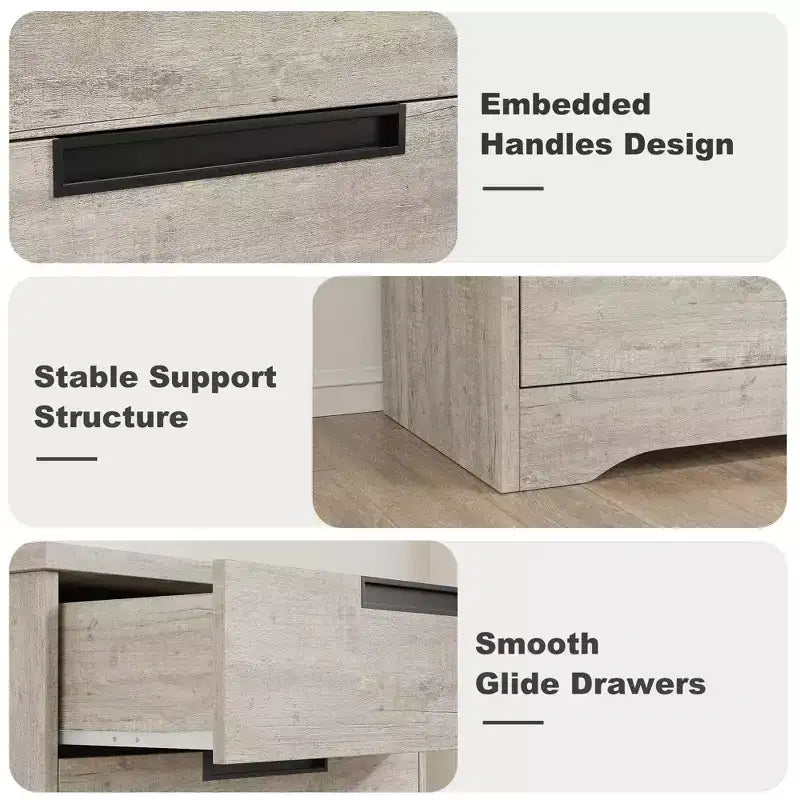 Commode à 5 tiroirs pour chambre à coucher, commode grise avec poignées encastrées, meuble de rangement en bois pour salon, chambre d'enfant, couloir et entrée