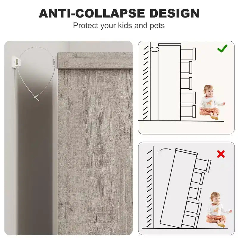 Commode à 5 tiroirs pour chambre à coucher, commode grise avec poignées encastrées, meuble de rangement en bois pour salon, chambre d'enfant, couloir et entrée