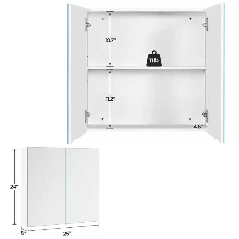Armoire de toilette sans cadre avec deux portes miroir et une étagère réglable