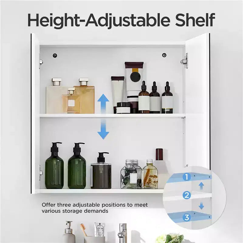 Armoire de toilette sans cadre avec deux portes miroir et une étagère réglable