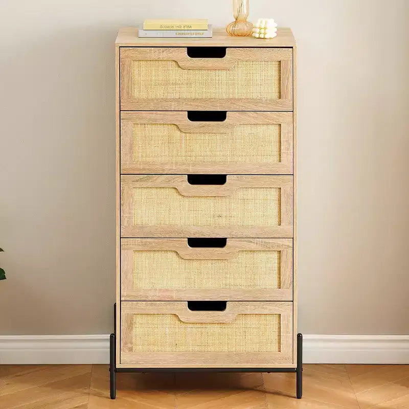 Commode en rotin naturel, Commode en bois, Armoire de rangement de style ferme, Commode de chambre