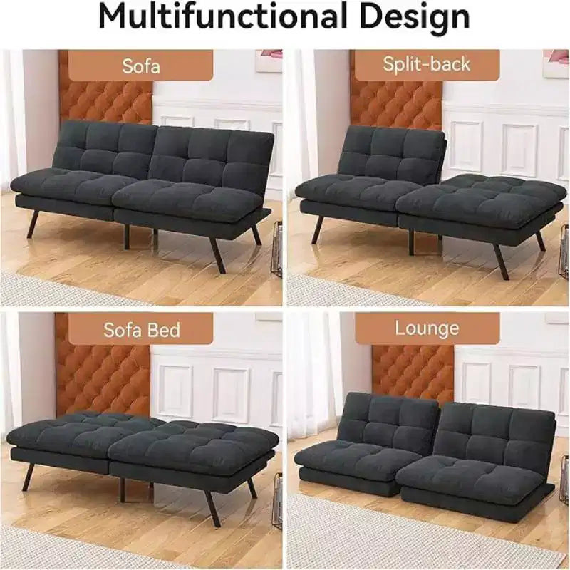 Canapé futon 173 cm avec dossier réglable et design pliable, canapé convertible pour petits espaces, salon, appartement, bureau