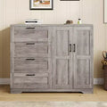 Armoire 2 portes, meuble de rangement avec 4 tiroirs et tringle à vêtements