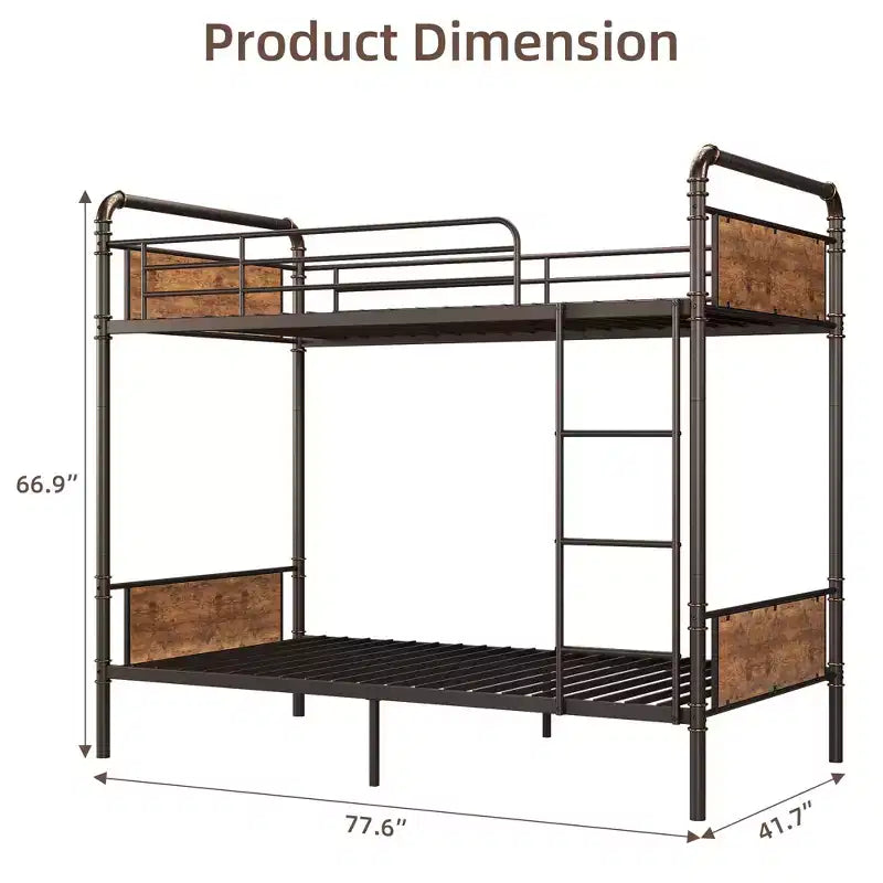 Lit superposé jumeau sur jumeau en métal avec échelles et barrière de sécurité de 16,6", lits superposés jumeaux pour enfants, adultes et petits espaces, aucun sommier tapissier requis