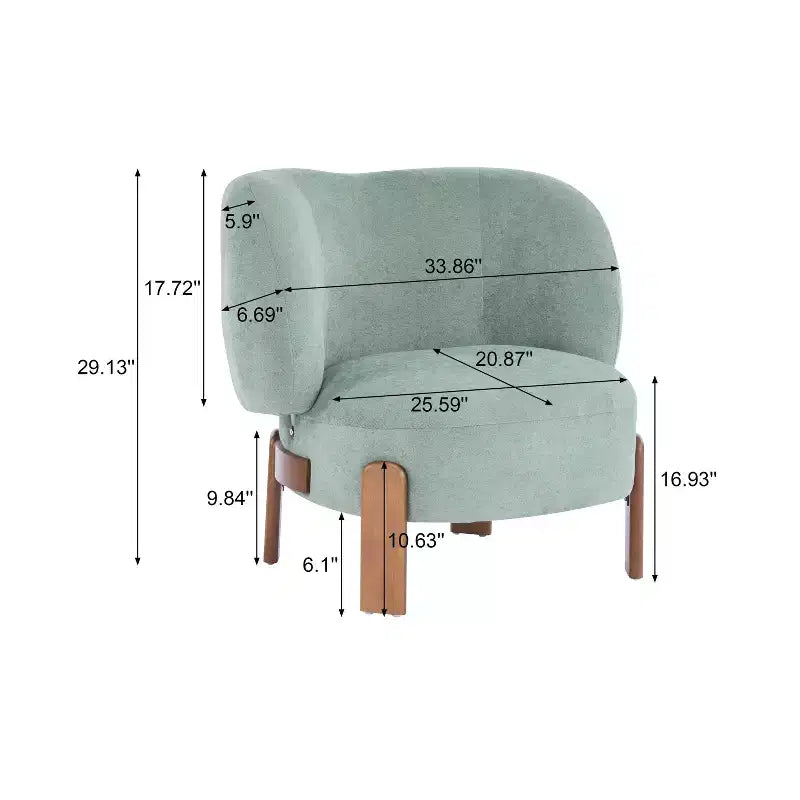 Fauteuil sans accoudoirs rembourré, style Mid-Century Moderne, cadre en bois massif, tissu bouclé/chenille