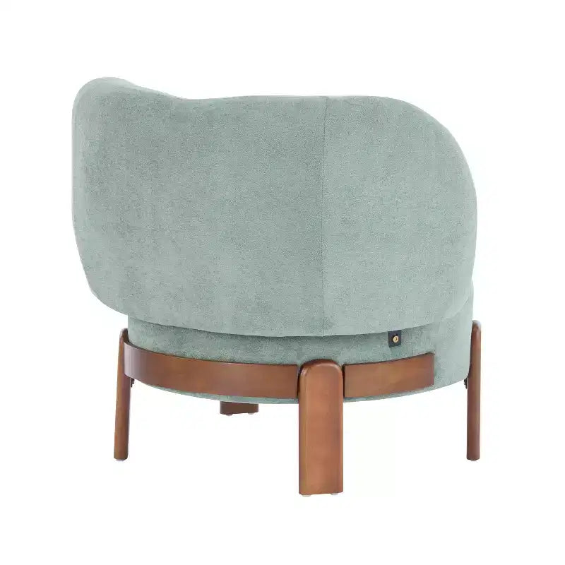 Fauteuil sans accoudoirs rembourré, style Mid-Century Moderne, cadre en bois massif, tissu bouclé/chenille