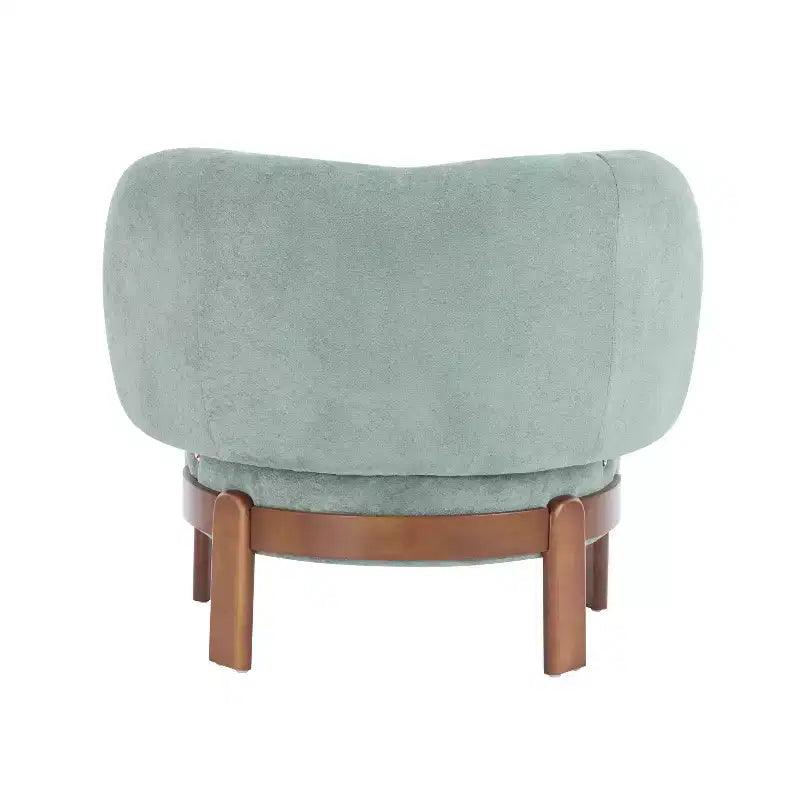 Fauteuil sans accoudoirs rembourré, style Mid-Century Moderne, cadre en bois massif, tissu bouclé/chenille