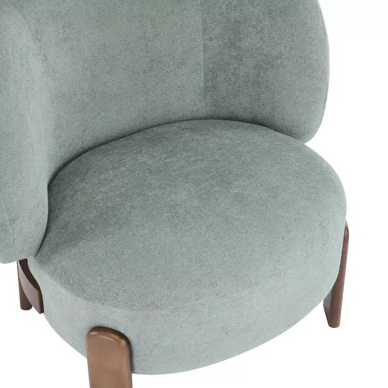 Fauteuil sans accoudoirs rembourré, style Mid-Century Moderne, cadre en bois massif, tissu bouclé/chenille