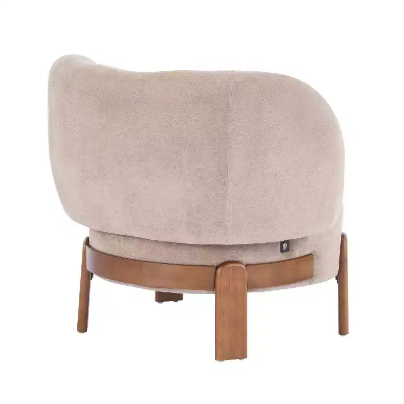 Fauteuil sans accoudoirs rembourré, style Mid-Century Moderne, cadre en bois massif, tissu bouclé/chenille