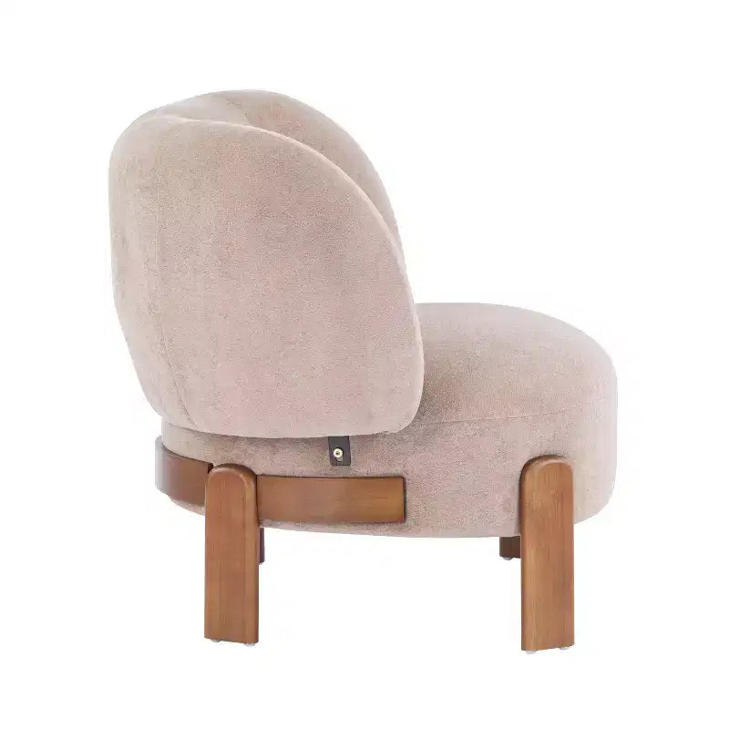 Fauteuil sans accoudoirs rembourré, style Mid-Century Moderne, cadre en bois massif, tissu bouclé/chenille