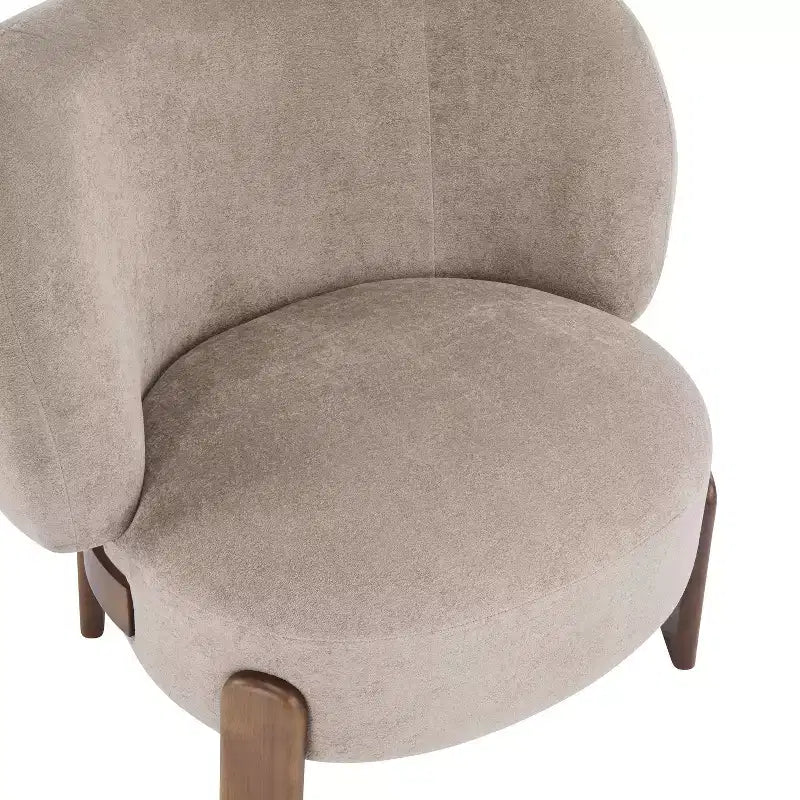 Fauteuil sans accoudoirs rembourré, style Mid-Century Moderne, cadre en bois massif, tissu bouclé/chenille