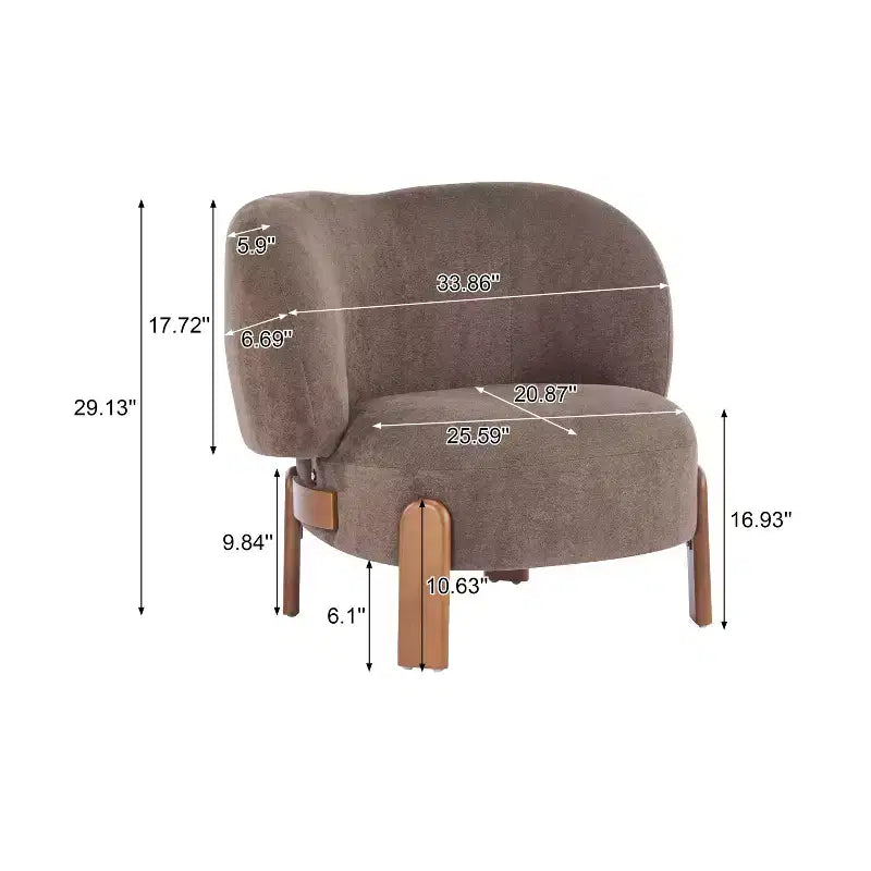 Fauteuil sans accoudoirs rembourré, style Mid-Century Moderne, cadre en bois massif, tissu bouclé/chenille