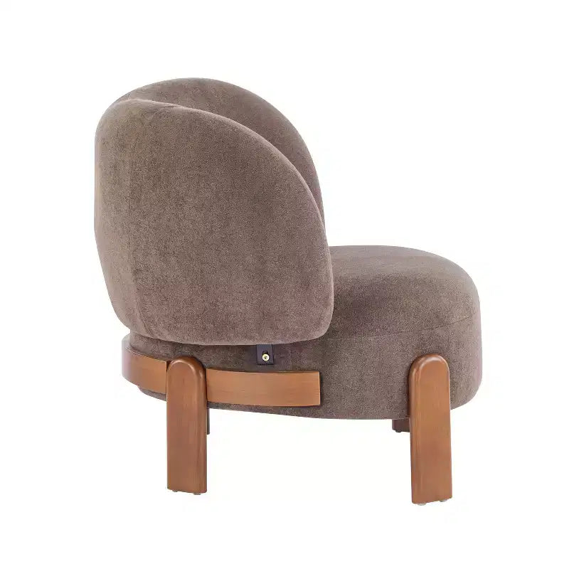 Fauteuil sans accoudoirs rembourré, style Mid-Century Moderne, cadre en bois massif, tissu bouclé/chenille