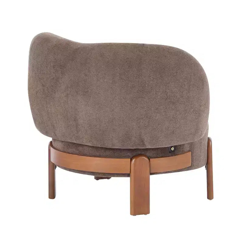Fauteuil sans accoudoirs rembourré, style Mid-Century Moderne, cadre en bois massif, tissu bouclé/chenille