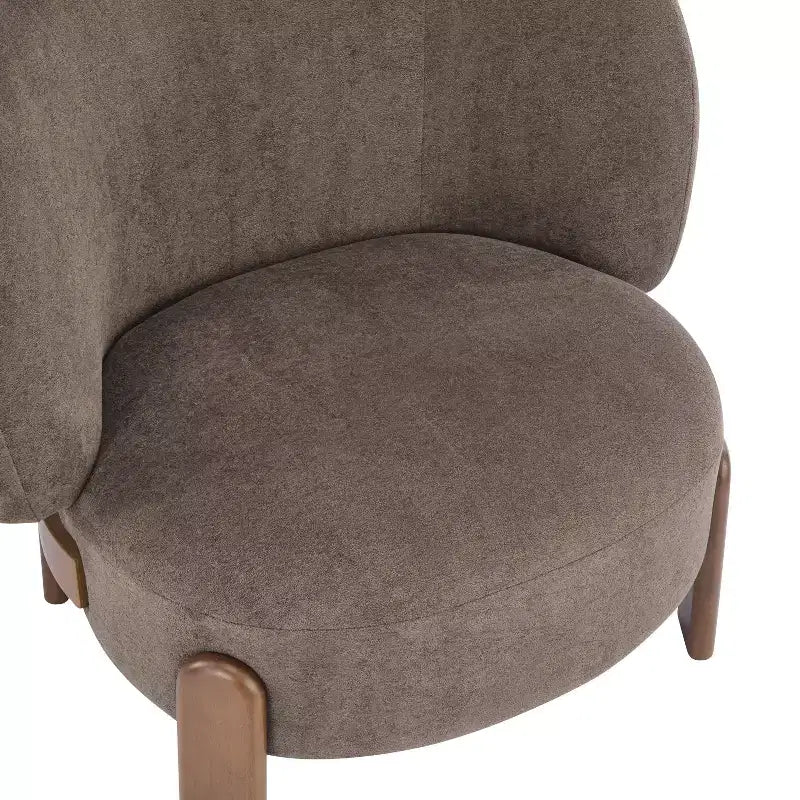 Fauteuil sans accoudoirs rembourré, style Mid-Century Moderne, cadre en bois massif, tissu bouclé/chenille