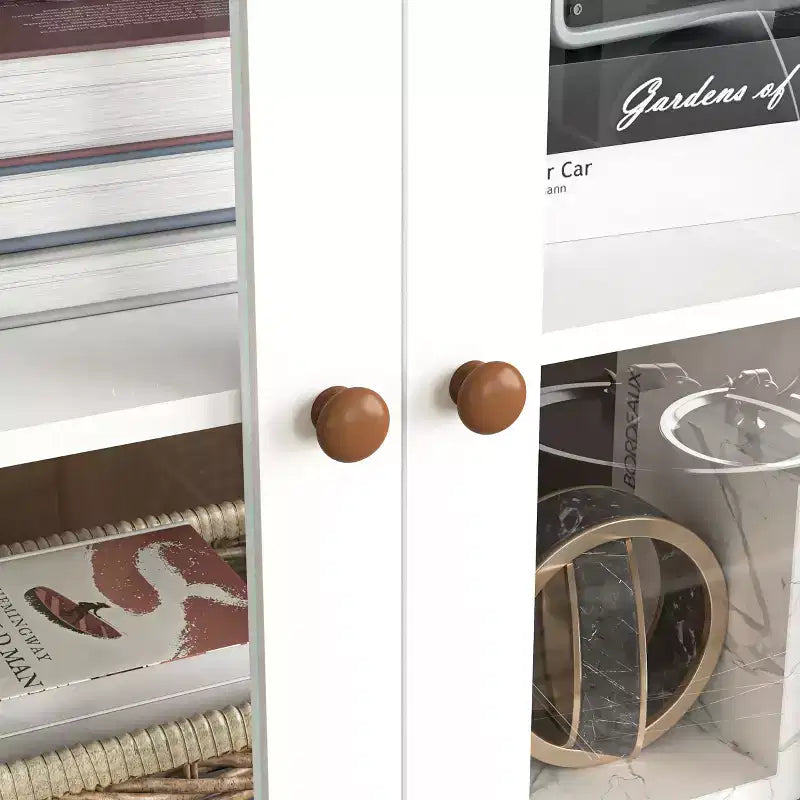 Meuble de rangement, Vitrine en MDF blanc avec portes vitrées, Étagères réglables, Armoire sur pied pour cuisine ou salon