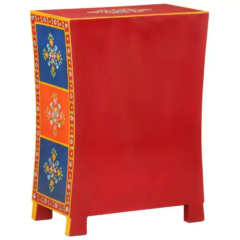 Petit buffet, bois de manguier massif peint à la main de couleur mélangée, 2 portes et 1 tiroir, style rétro