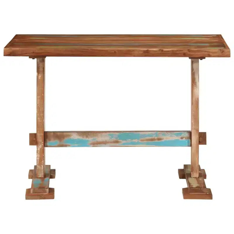 Table à manger, bois de récupération massif multicolore, piétement tréteau, 4 places, 110 cm (L) x 55 cm (l) x 78 cm (H)