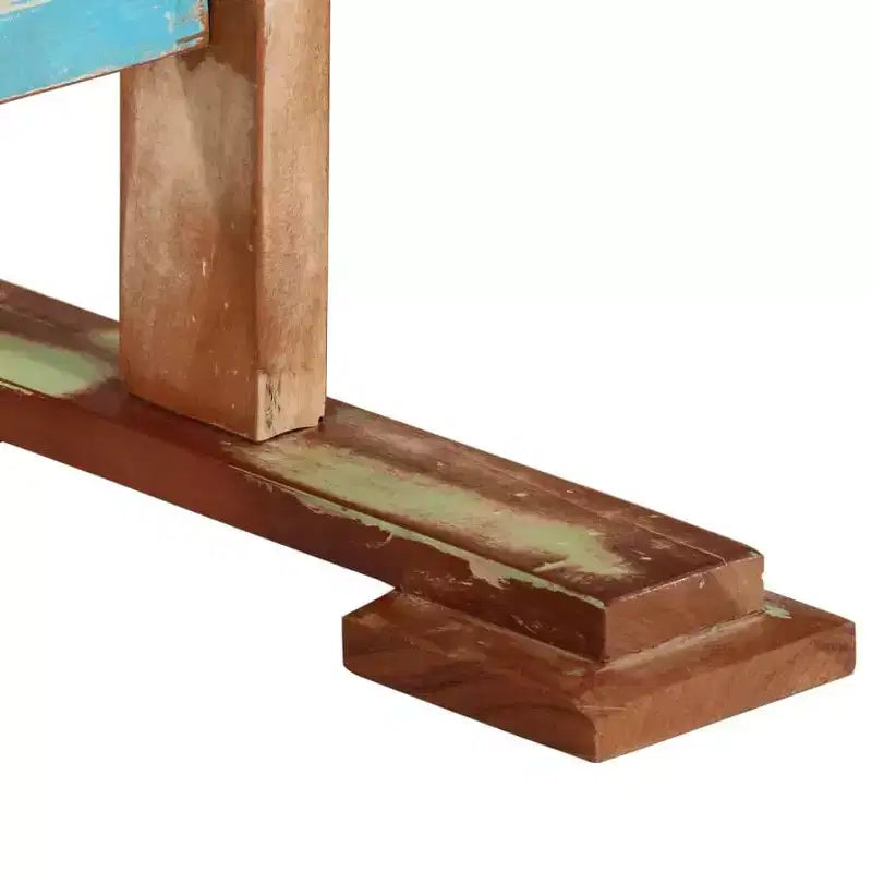 Table à manger, bois de récupération massif multicolore, piétement tréteau, 4 places, 110 cm (L) x 55 cm (l) x 78 cm (H)