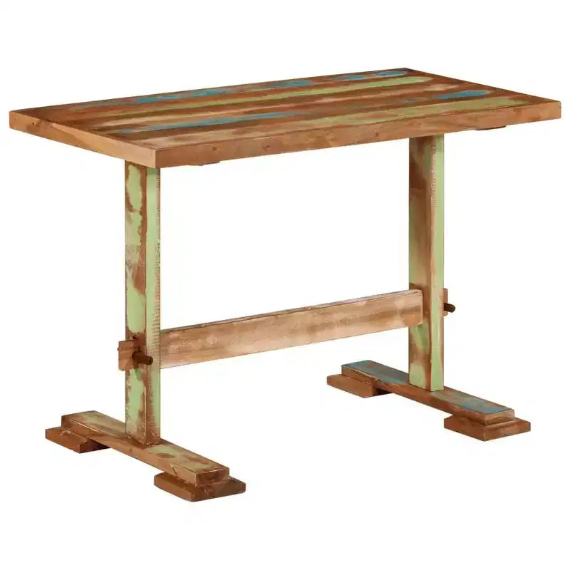 Table à manger, bois de récupération massif multicolore, piétement tréteau, 4 places, 110 cm (L) x 55 cm (l) x 78 cm (H)