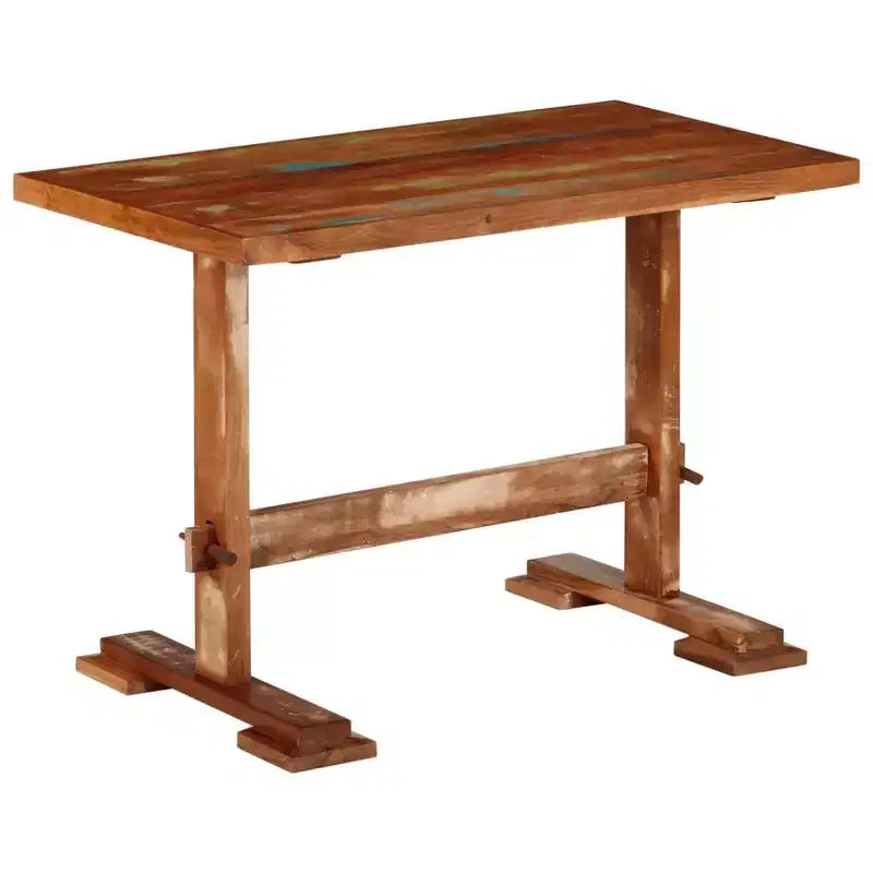 Table à manger, bois de récupération massif multicolore, piétement tréteau, 4 places, 110 cm (L) x 55 cm (l) x 78 cm (H)