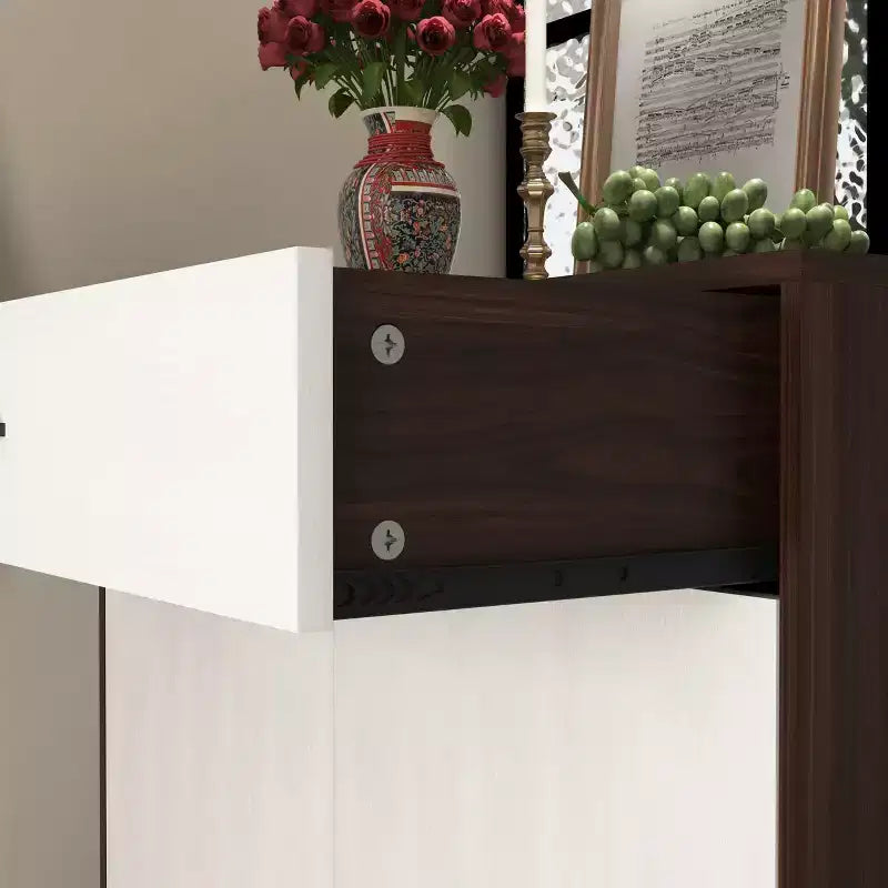 Meuble à chaussures, étagère à 4 niveaux avec 1 tiroir, rangement en bois autoportant avec 2 portes et étagères réglables pour entrée/couloir