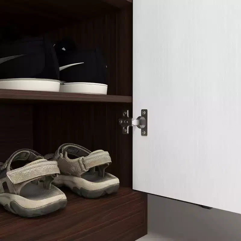 Meuble à chaussures, étagère à 4 niveaux avec 1 tiroir, rangement en bois autoportant avec 2 portes et étagères réglables pour entrée/couloir